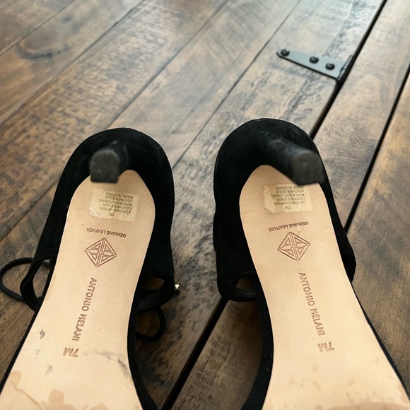 Sz 7 Antonio Melani Black Heels with Ankle Tie Sexy Minimalist Formal - Picture 4 of 4